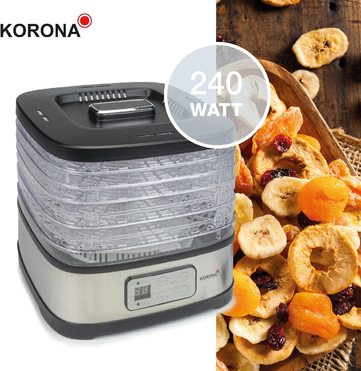 Korona 57011 Dörrautomat mit Müsliriegelform | 5 Ebenen | Trocknet Früchte, Fleisch, Fisch, Kräuter