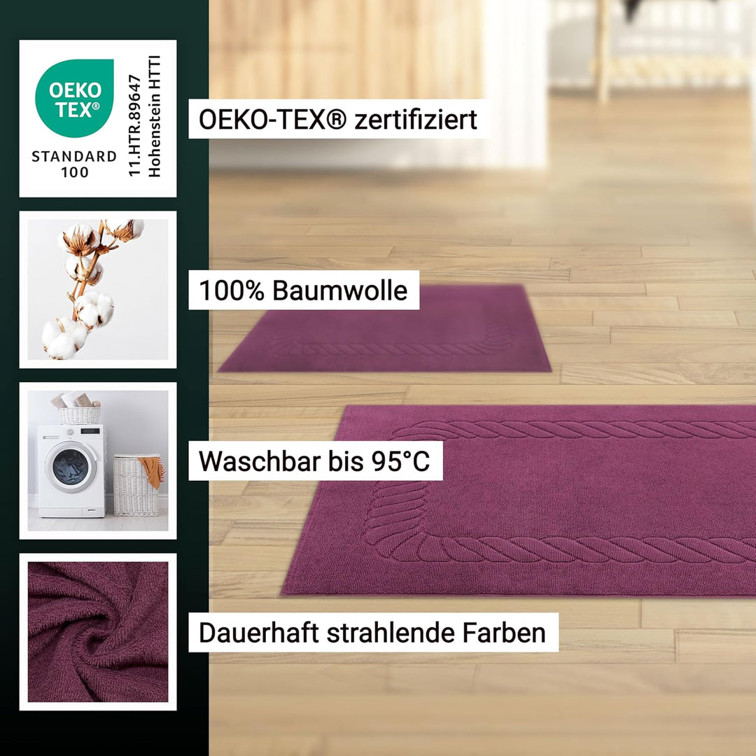 ZOLLNER 2er Set Badematten - weiche und saugstarke Duschvorleger - waschbar bis 95°C - Baumwolle - 5