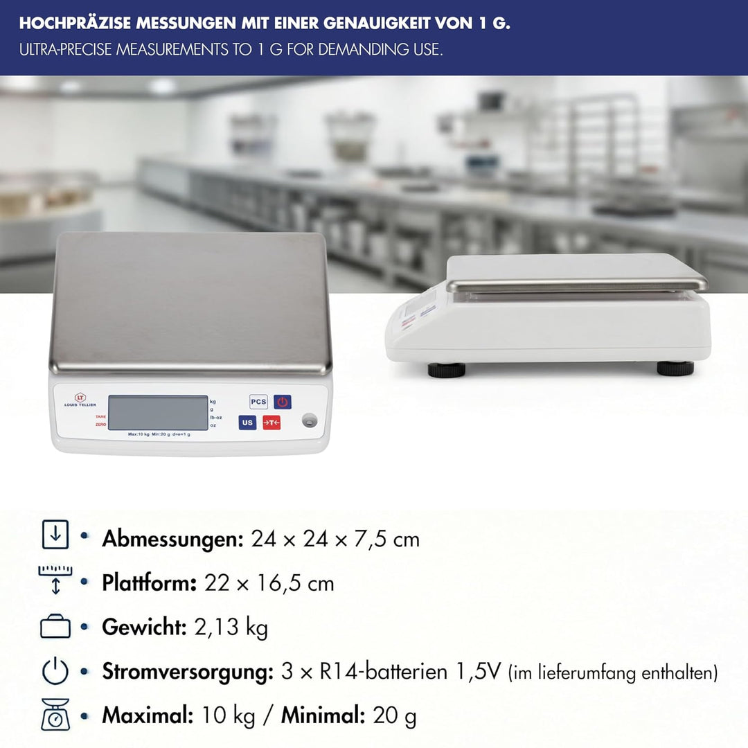 Professionelle Digitale Küchenwaage 10 kg IP53-240x240x75 mm | Präzise Messungen bis 10 kg • IP53-Sc
