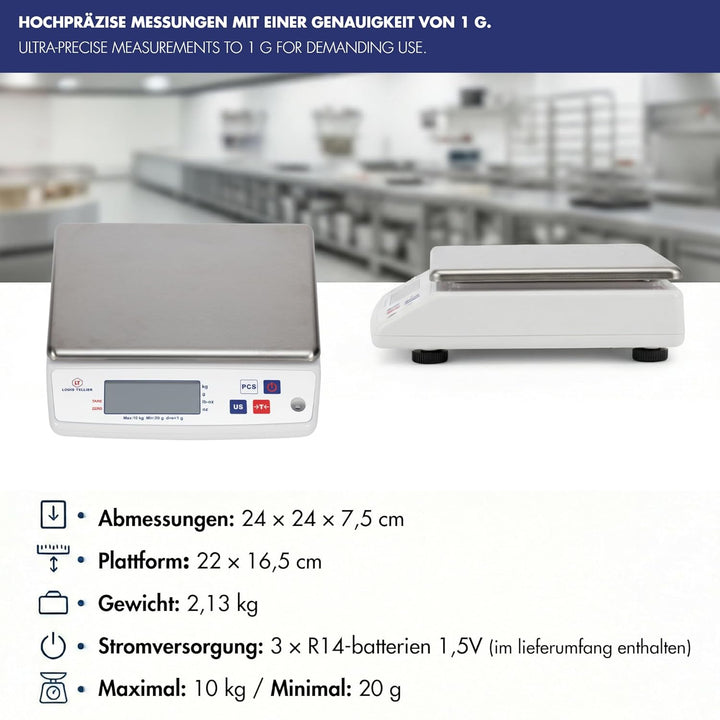 Professionelle Digitale Küchenwaage 10 kg IP53-240x240x75 mm | Präzise Messungen bis 10 kg • IP53-Sc
