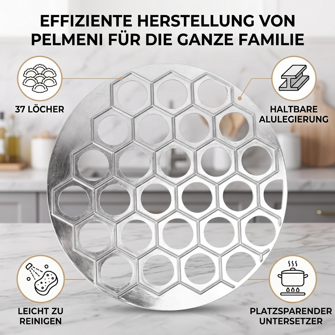 Pelmeni Form, 37 Löcher Russian Dumpling Maker aus Aluminiumlegierung, Silber, Ravioli Maker für DIY