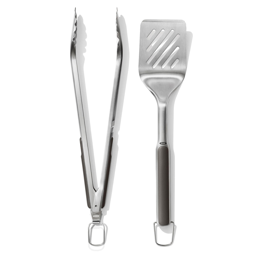 OXO Good Grips Set aus Wender und Zange zum Grillen – spülmaschinenfestes Grillzangen-Set mit Fleisc