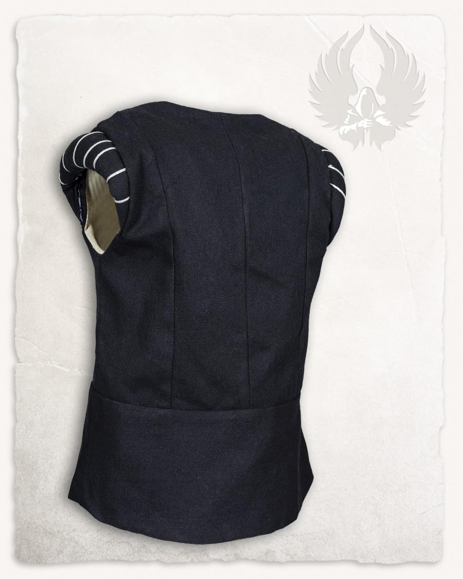 MYTHOLON Weste Geoffrey Doublet Canvas schwarz, XXL, Mittelalter Herren, Ritterwams, edle Weste, Lan