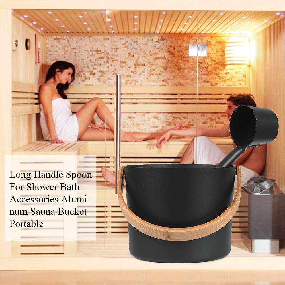 Fiacvrs Saunakübel,Saunakübel Set,2-teilig 7L Aluminium Saunakübel Saunakelle Mit Langem Griff Löffe
