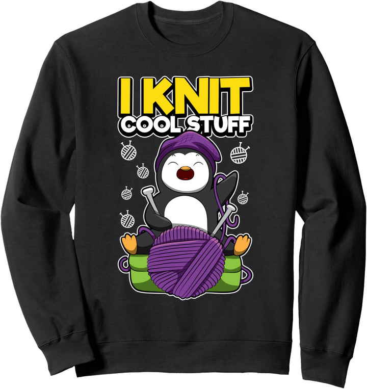 I Knit Cool Stuff - Pinguin Wollknäuel Spruch - Stricken Sweatshirt