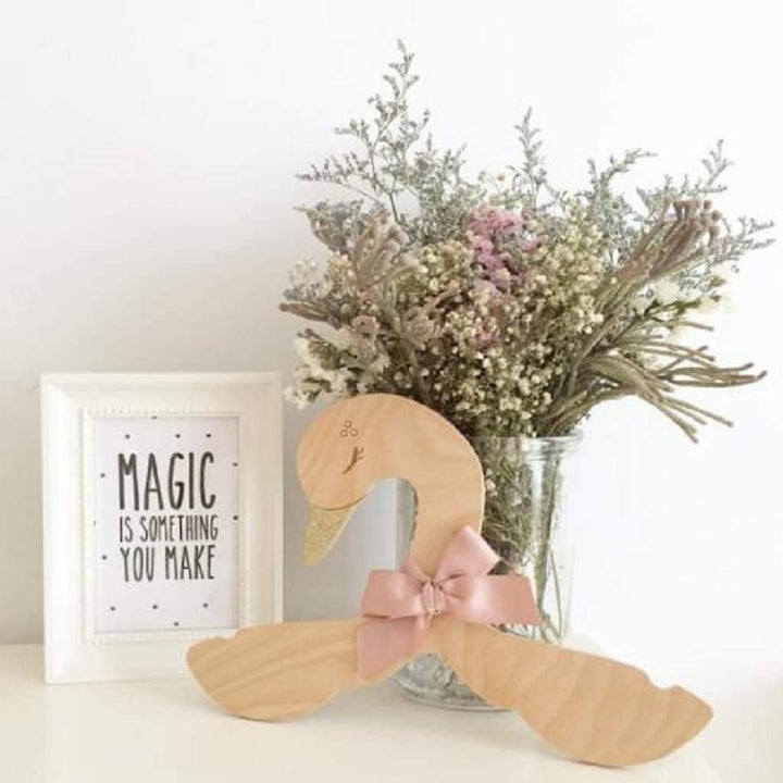 5 Stück Kinder Kleiderbügel - Holz Schwan Form Holz Haken Kleiderbügel mit Bowknot für Baby Kinder E