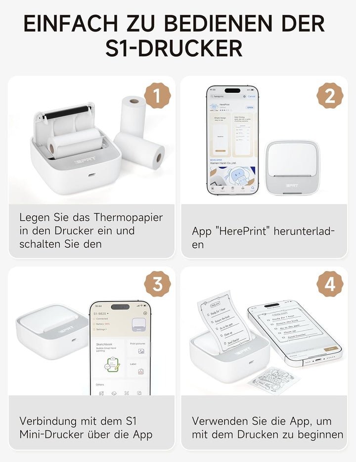iDPRT Mini tragbarer Aufkleberdrucker, Thermodrucker für Studiennotizen, Bilder, DIY, Etiketten, mit