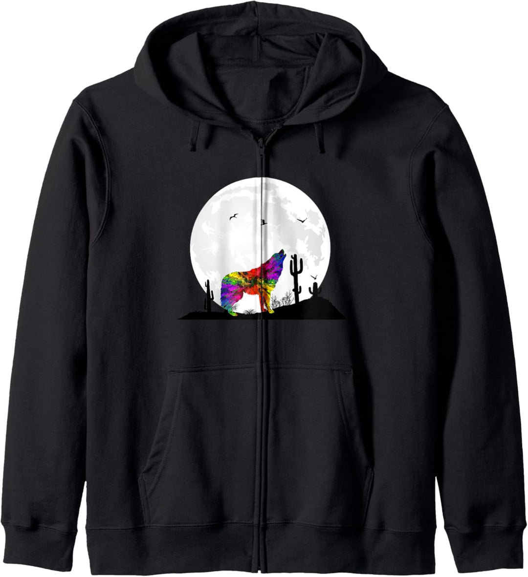 Wolf Heulen Vollmond Kaktus Wüste Nacht Wild Boho Hippie Kapuzenjacke