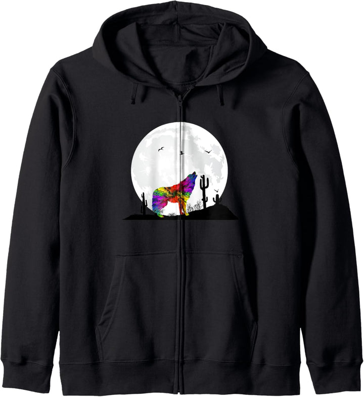 Wolf Heulen Vollmond Kaktus Wüste Nacht Wild Boho Hippie Kapuzenjacke