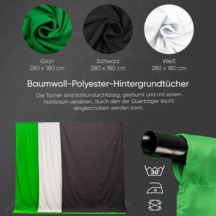 PIXETOOL Greenscreen (2,8m x 1,8m) mit Ständer (2m x 2m) - Fotohintergrund - Green Screen Fotostudio