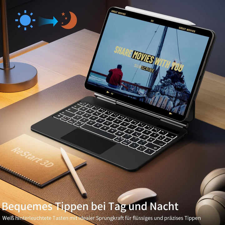 Magic Tastatur für iPad 11. Generation A16 2025 / für iPad 10. Generation 10,9 Zoll 2022, Tastatur m