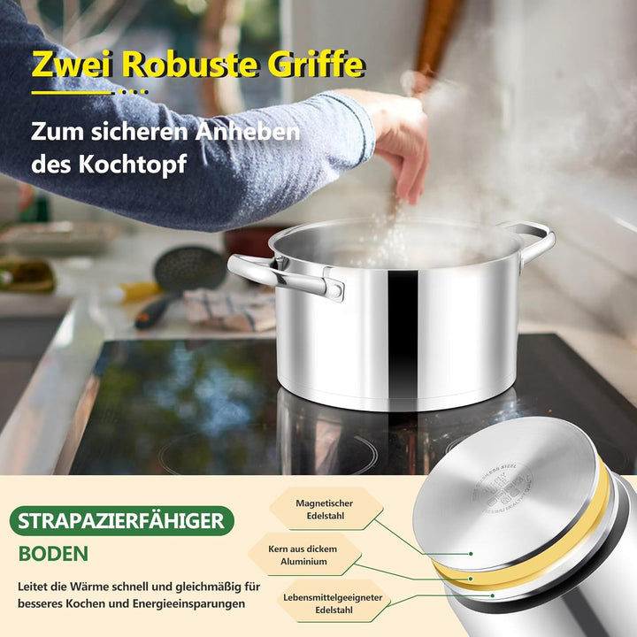 Joyfair Kochtopf, 27,5cm Edelstahl Suppentopf mit Glasdeckel, 3-Lagen Edeastahl Topf Induktion für a