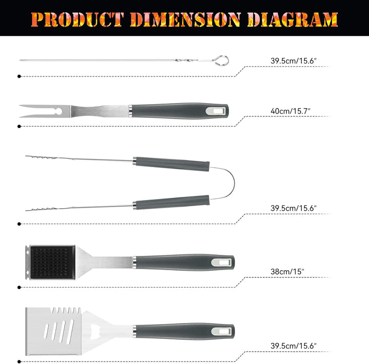 Premium Grillzubehör Set 10-teilig Edelstahl Rostfrei - Grillwerkzeug Set mit Spatel, Grillzange, Fl