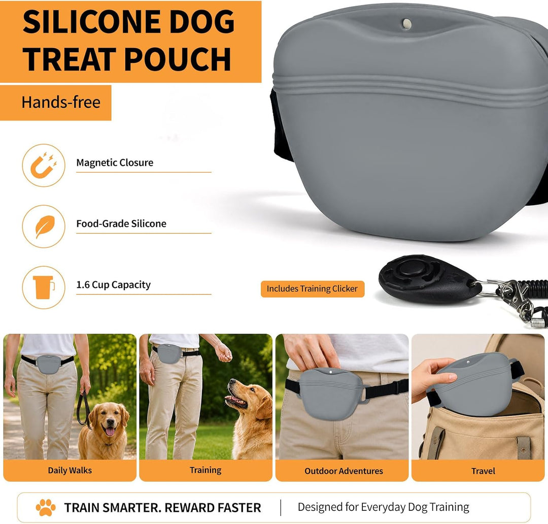 Pet Training Snack Tasche mit aktualisiertem magnetischen Clicker 2.0-Siegel, 1,66 Tassen Silikon-Ba