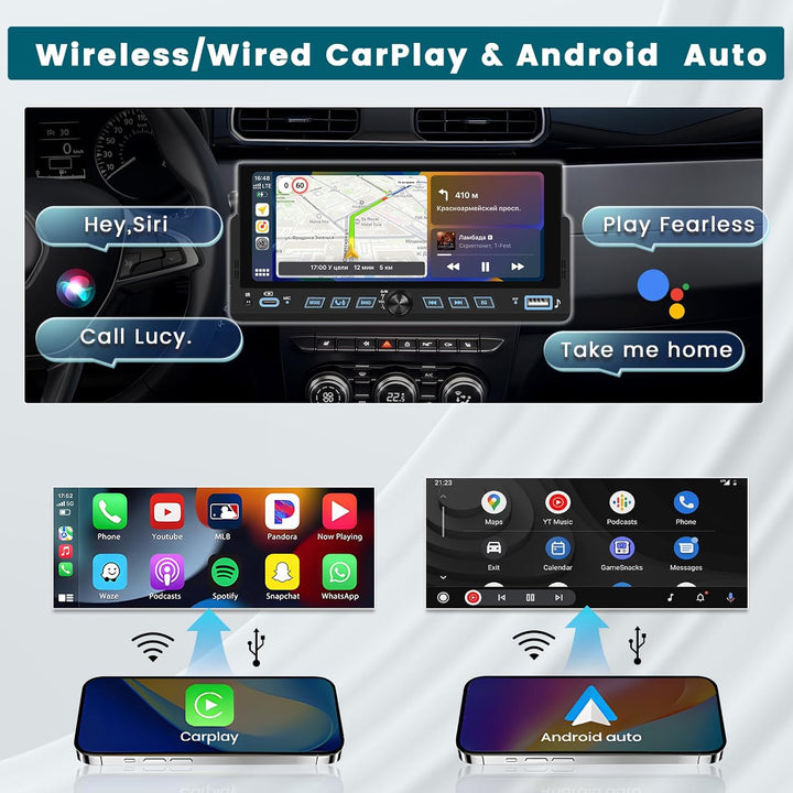 Hikity Autoradio Bluetooth 1 DIN mit Wireless Carplay Android Auto, 1 Din Radio mit 6,9 Zoll Touchsc