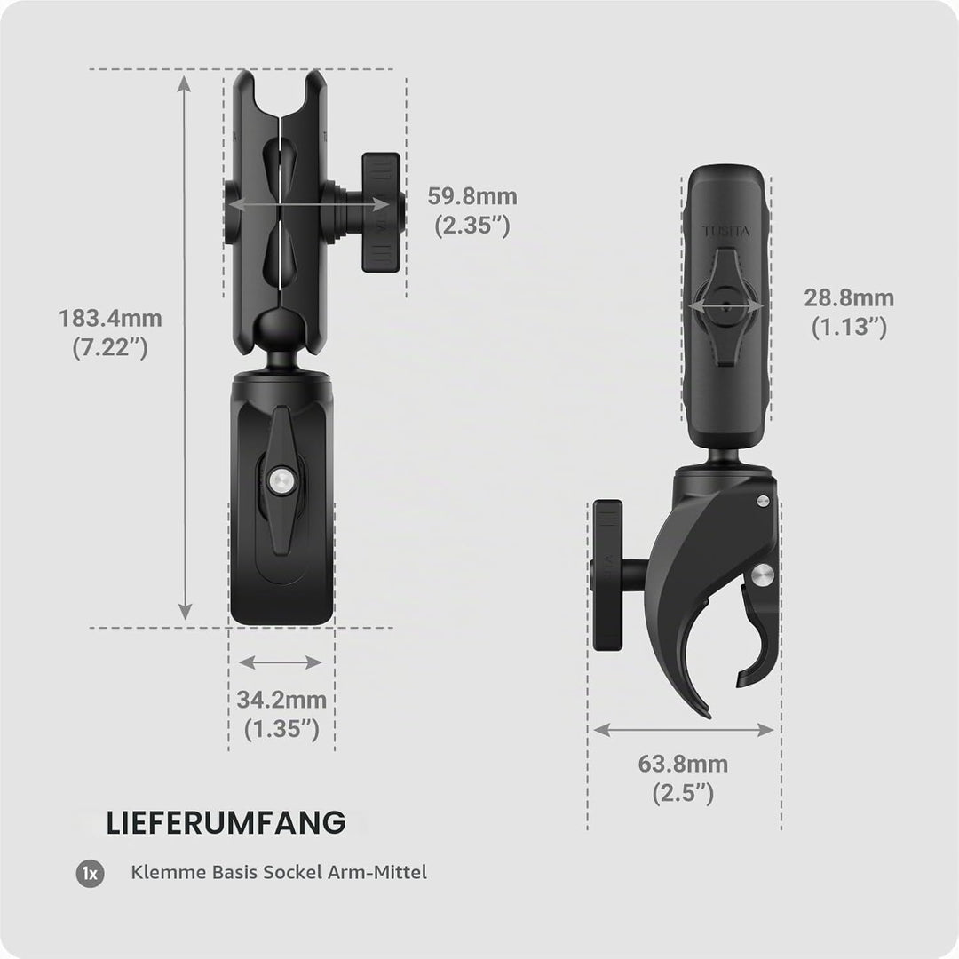 TUSITA Kleine Klaue Klemmbasis mit Doppelgelenk Arm Mittler - 1" B Grösse Medium Arm, Medium Arm