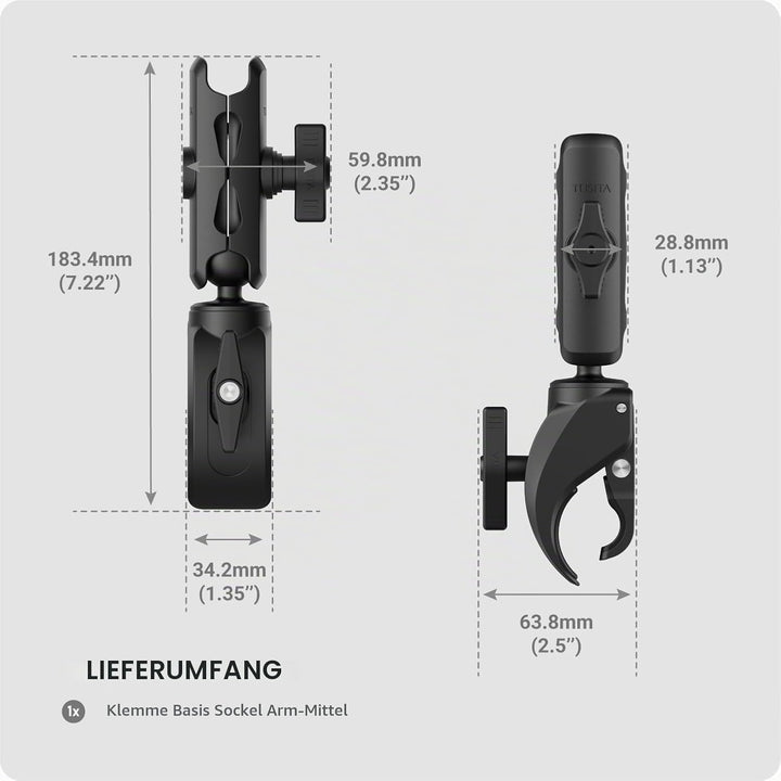 TUSITA Kleine Klaue Klemmbasis mit Doppelgelenk Arm Mittler - 1" B Grösse Medium Arm, Medium Arm
