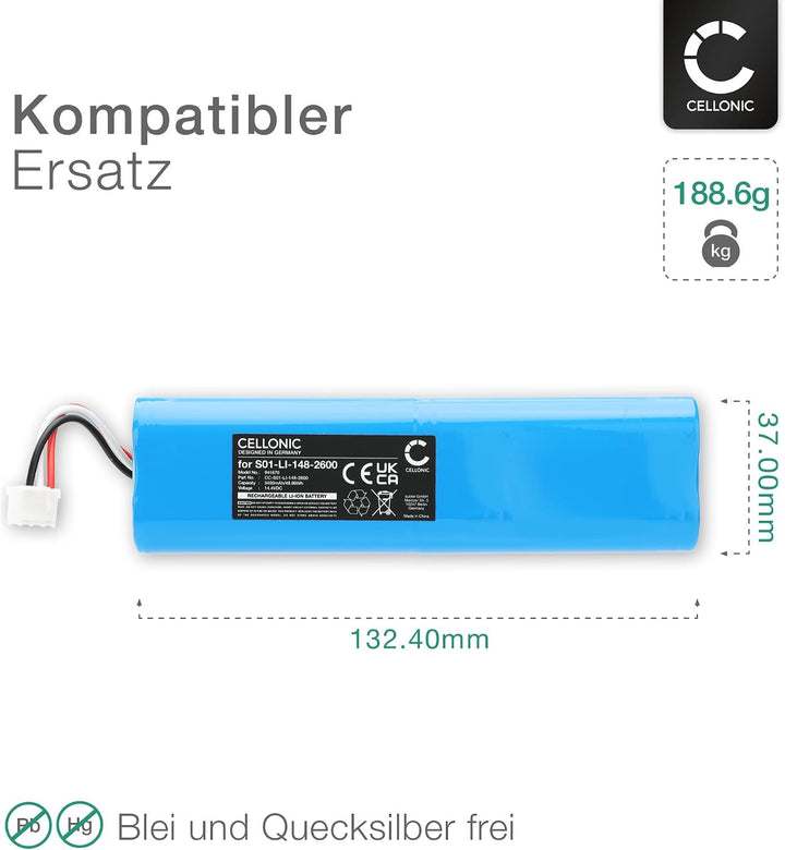 CELLONIC Akku kompatibel mit ECOVACS Deebot DG31, DG36, DN56, N5, 10002743 1x Akku 3400mAh, 1x Akku
