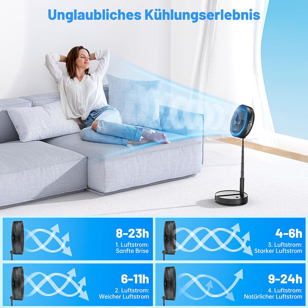 LIPETY Tragbarer Faltbarer Ventilator mit Fernbedienung, 8,6" 8000 mAh Akku | Oszillierend, Aufladba