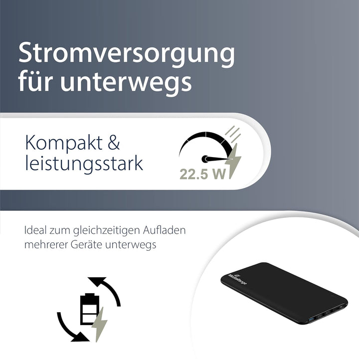 MediaRange Mobiles Ladegerät I Powerbank 25.000mAh, 3x USB-A und 1x USB-C®, unterstützt USB-C® Power