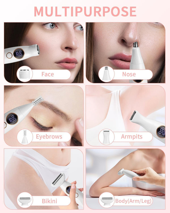Rasierer Damen, 5-in-1 Intimrasierer für Frauen, Damenrasierer Elektrisch, mit USB-Ladestation, Rasi