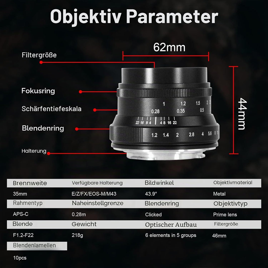 7artisans 35mm F1.2 Mark II APS-C Manual Fixed Objektiv für Fujifilm X-Mount spiegellose Kamera wie