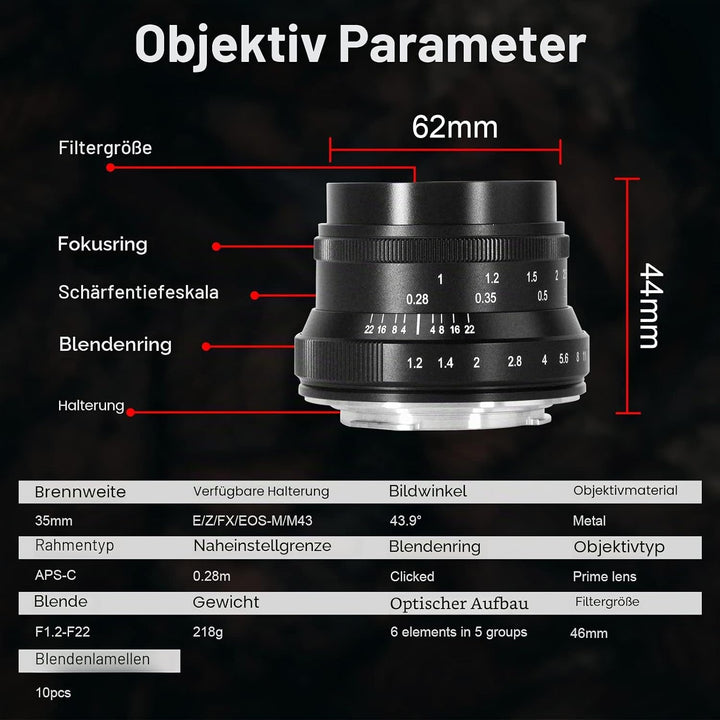 7artisans 35mm F1.2 Mark II APS-C Manual Fixed Objektiv für Fujifilm X-Mount spiegellose Kamera wie