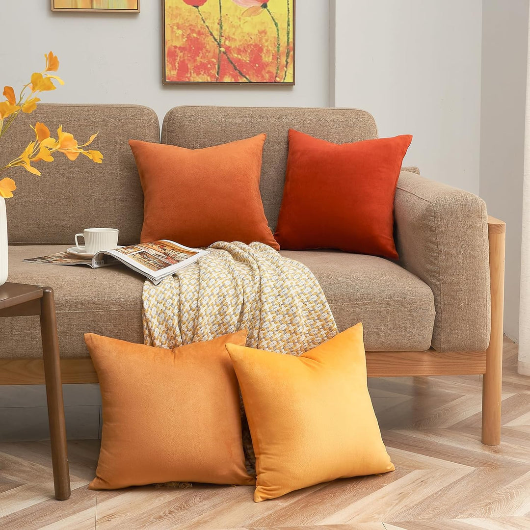 Topfinel Kissenbezug 50x50 cm Gelb Orange 4er Set Samt Kissenbezüge Kissenhülle sofakissen dekokisse