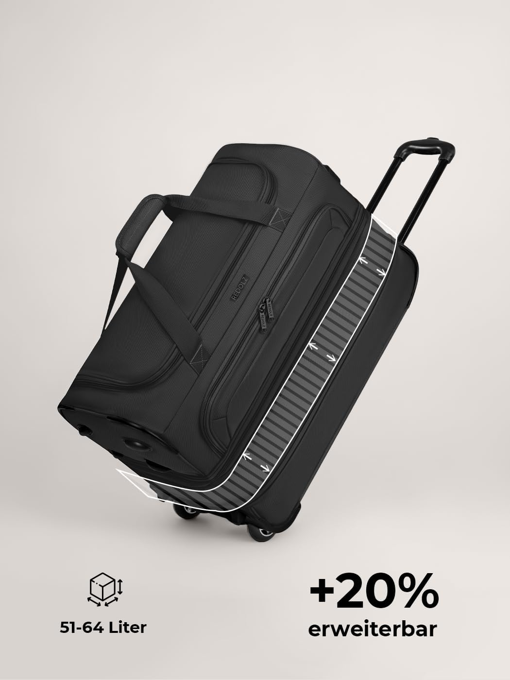 REDOLZ 2-Rollen MEDIUM Trolley-Reisetasche | Volumen mit Dehnfalte erweiterbar von 51 auf 64 Liter |