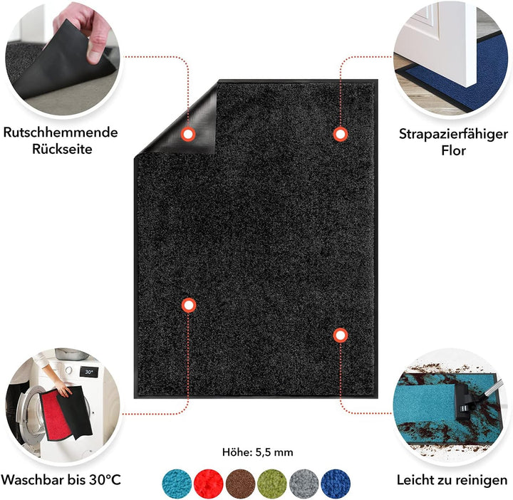 Floordirekt Schmutzfangmatte Monochrom | Fussmatte in 10 Grössen &amp; 8 Farben | Türmatte für innen &amp; a