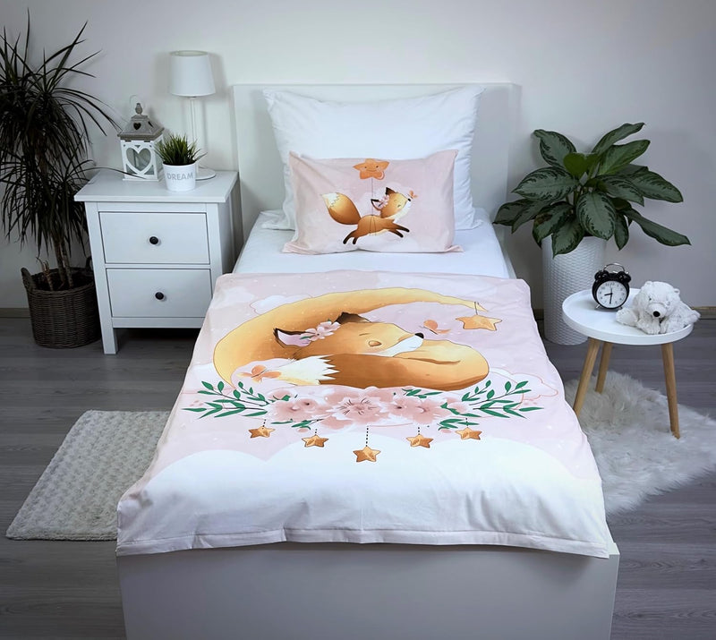 Theonoi Kinderbettwäsche Kleinkinder Baby Bettwäsche Babybett komplett Set Bettbezug 100x135 & Kisse
