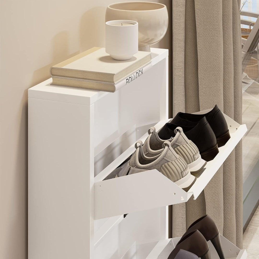 YITAHOME Schuhschrank, Metall Schuhregal Schuhkipper mit 3 Magnet Klappen Schuhaufbewahrung Weiss Fr