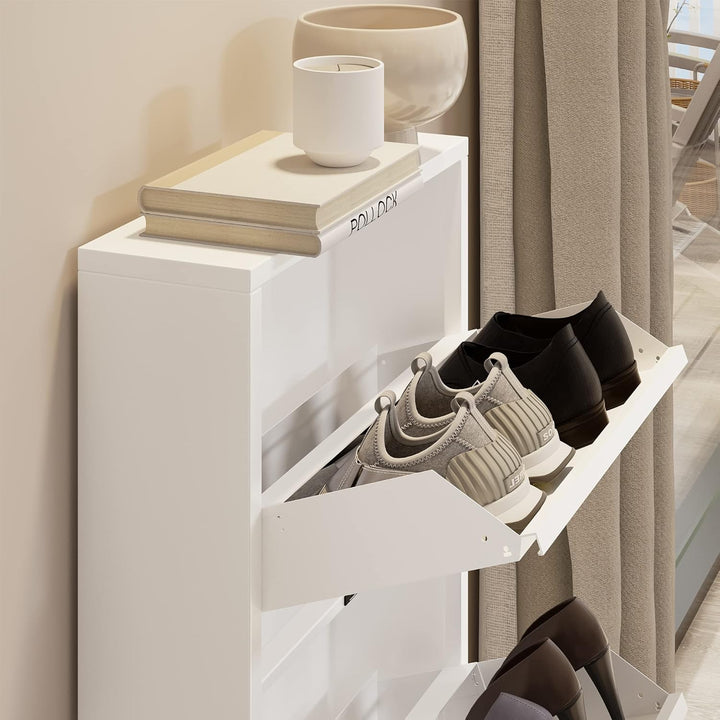 YITAHOME Schuhschrank, Metall Schuhregal Schuhkipper mit 3 Magnet Klappen Schuhaufbewahrung Weiss Fr