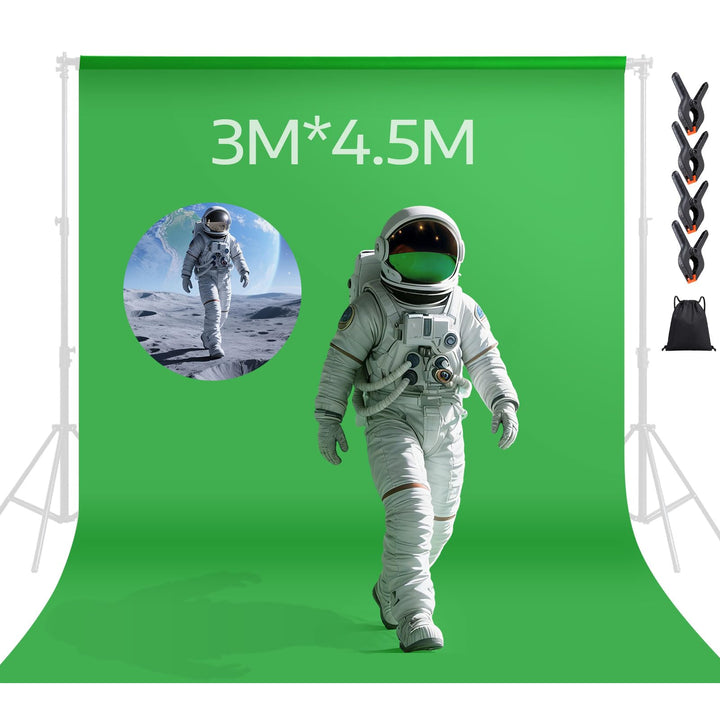 Spardar Greenscreen mit 4 Klemmen, 3M X 4.5M Foto Hintergrund Greenscreen Stoff Baumwolle Faltbare G
