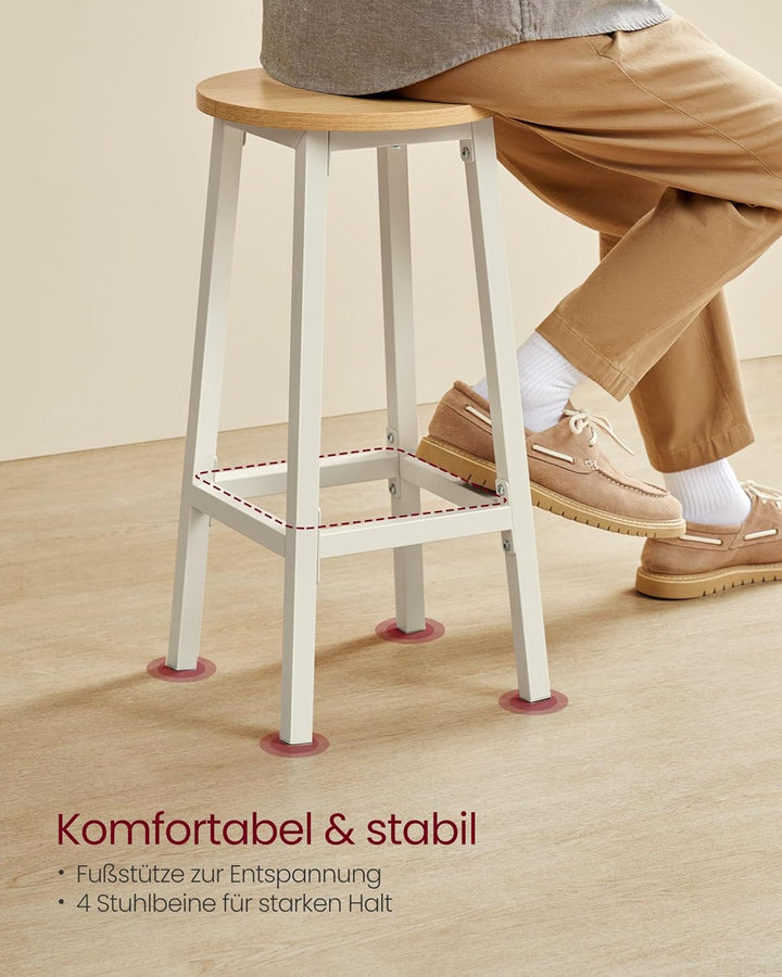 VASAGLE Barhocker, 2er Set, Barstühle, Küchenstühle mit Metallgestell, einfache Montage, mit Fussstü