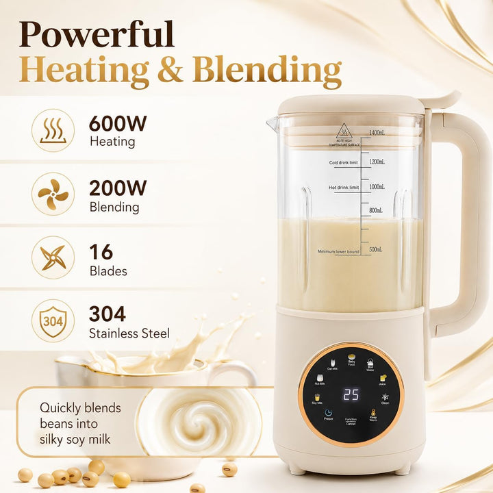 Sojamilchmaschine, 1,4 l, automatische Pflanzenmilchmaschine, mit LED-Touchscreen und Griff, stabile