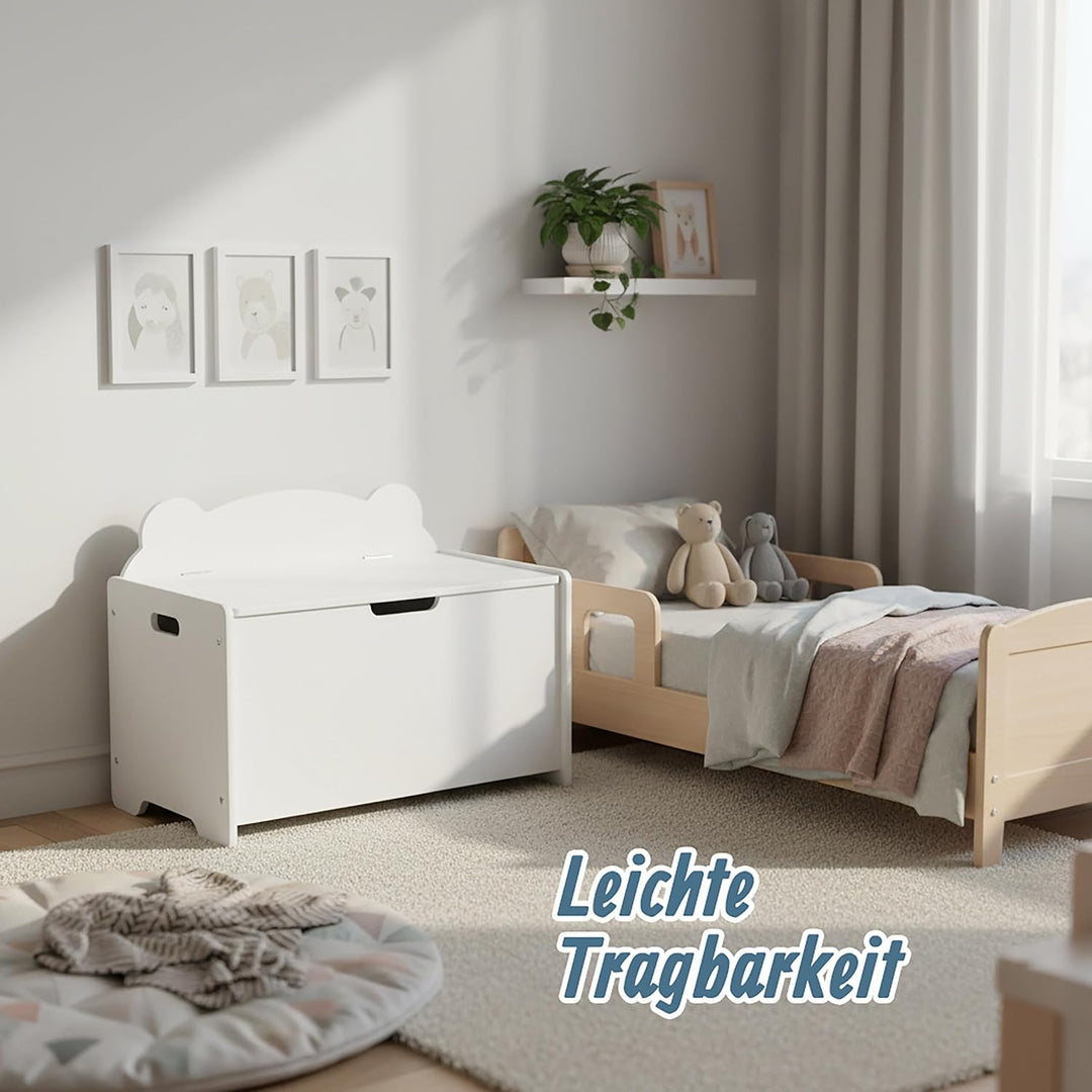 Relaxdays Spielzeugtruhe Bären-Design, Spielzeugkiste mit Deckel, HBT 48x60x38 cm, Kinderzimmer, Spi