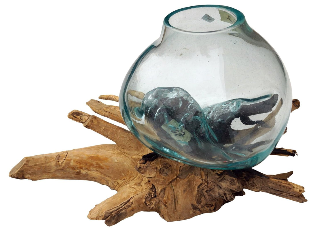 GURU SHOP Wurzelholz Vase - Ø Glas bis 15 cm, Ø Glas Bis 15 Cm