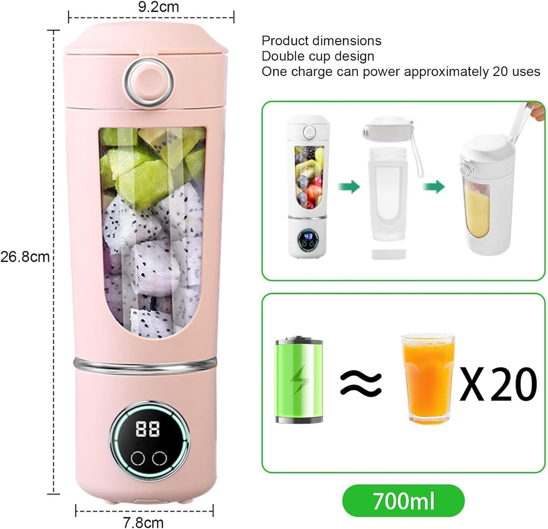 Smoothie Maker to Go, 700ml Tragbarer Mixer, Portable Blender mit 12-Klingen Edelstahl, Mini Mixer f