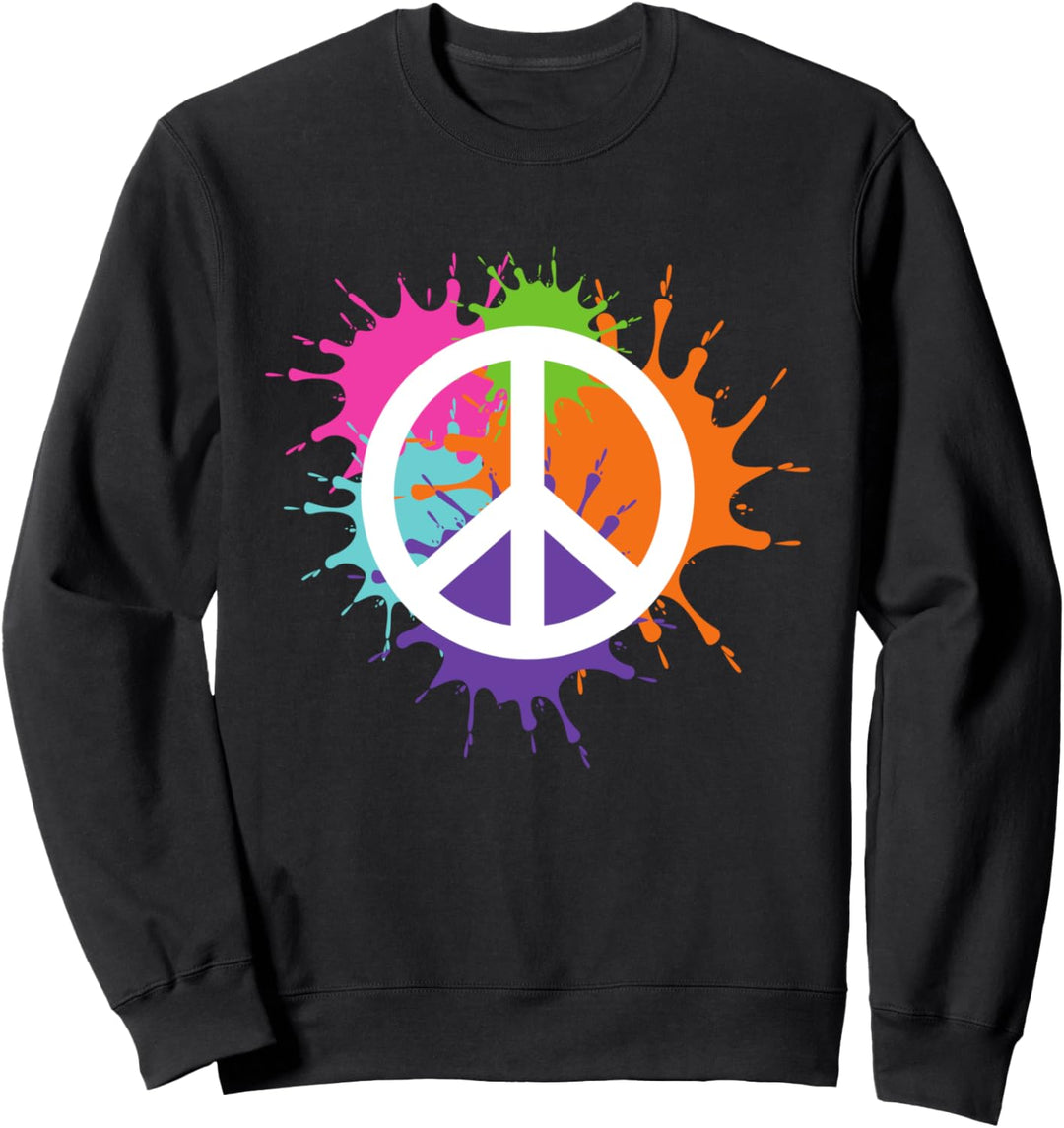 Friedenszeichen Auf Bunten Farbflecken Peace Hippie Retro Sweatshirt