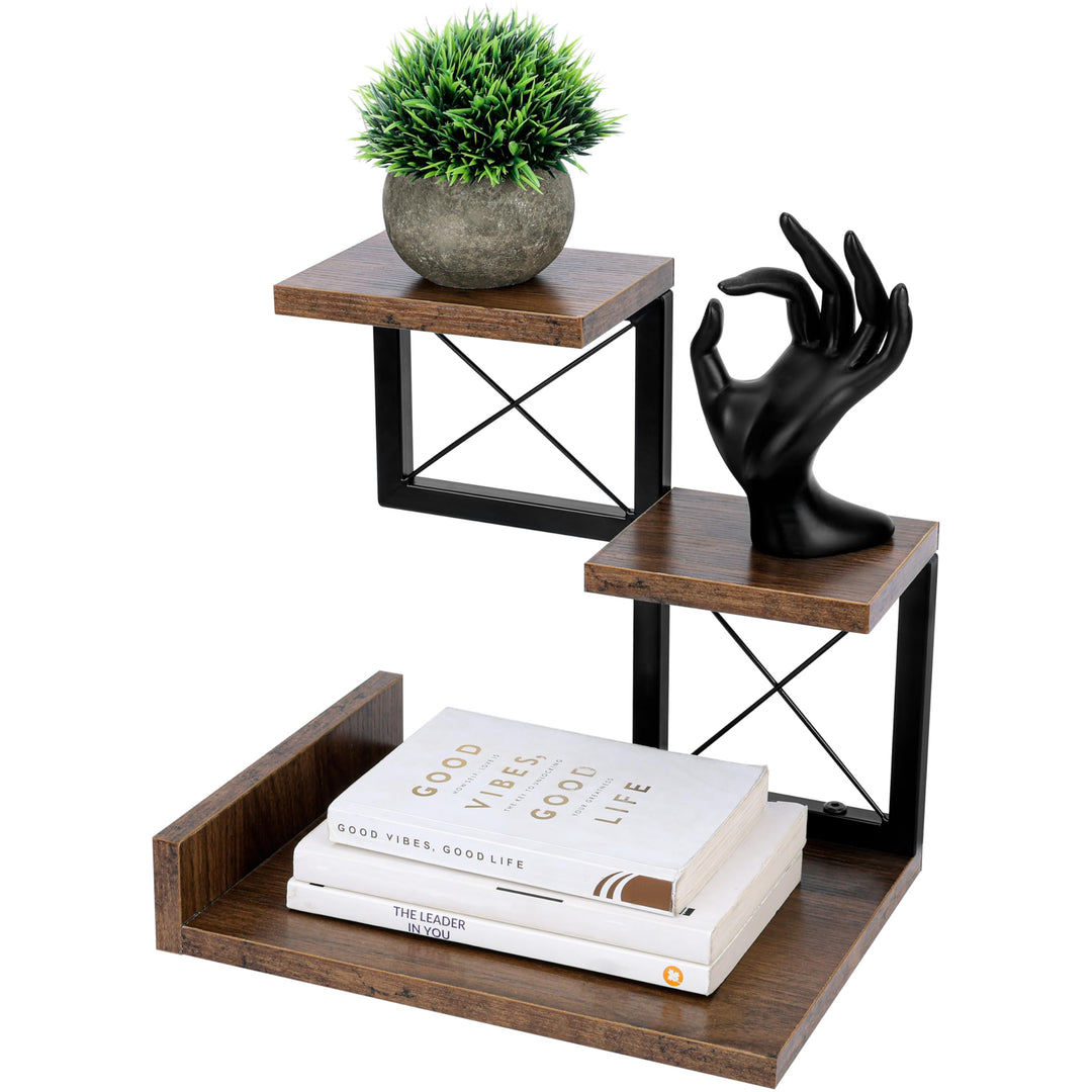 BELLE VOUS Schreibtischregal mit DREI Etagen - Schreibtisch Regal aus Holz - Kleines Bücherregal - S
