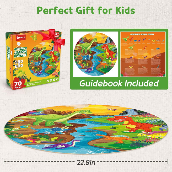 SYNARRY Grosse Dinosaurier Bodenpuzzle für Kinder ab 3 4 5 6 7 8 Jahren, 70 Teile Kinderpuzzle Dino