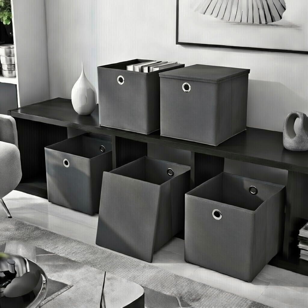4er Set Dunkelgrau Faltbox 32 x 32 x 32 cm Aufbewahrungsbox faltbar mit Deckel, Dunkelgrau