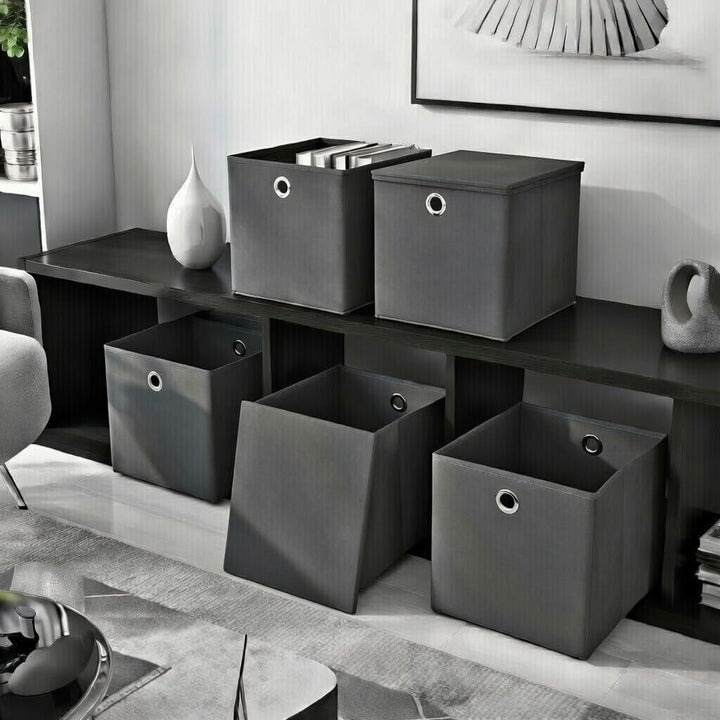 4er Set Dunkelgrau Faltbox 32 x 32 x 32 cm Aufbewahrungsbox faltbar mit Deckel, Dunkelgrau