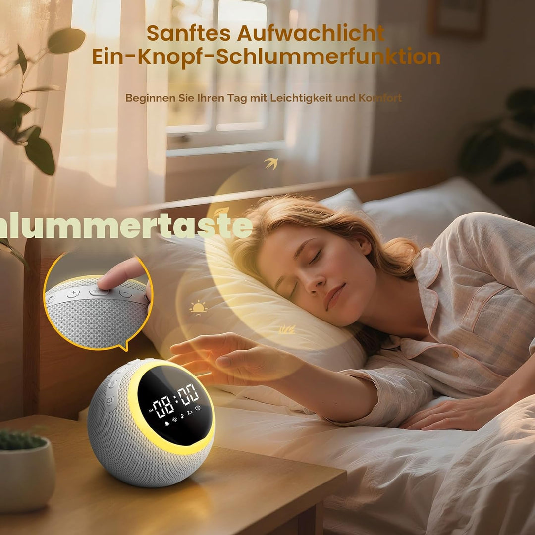 Mewaii White Noise Machine Baby mit Nachtlicht & Wecker, 3-in-1 Nachtlicht Kinder, 2700K Licht & san