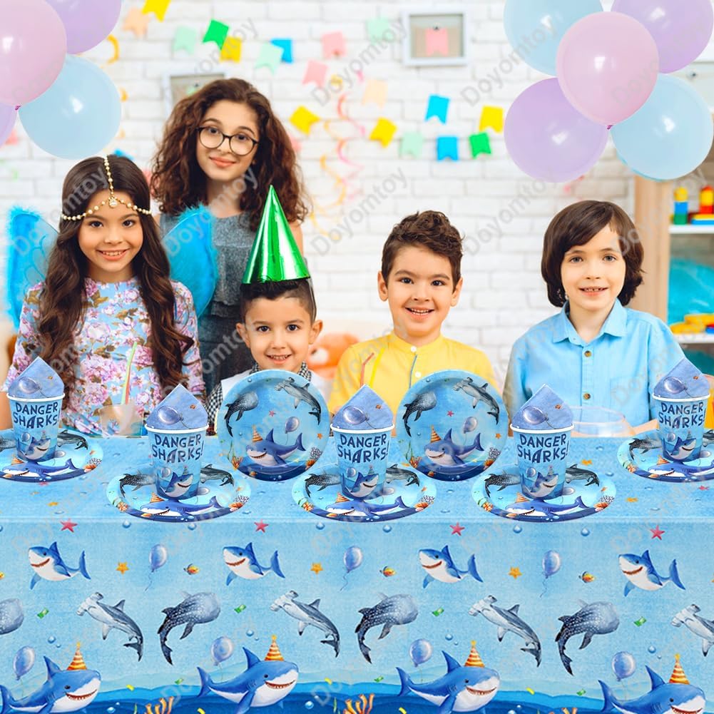 Doyomtoy Ozean Geburtstag Deko Hai Partygeschirr Ozean Party Set Geburtstagsteller Tassen Servietten