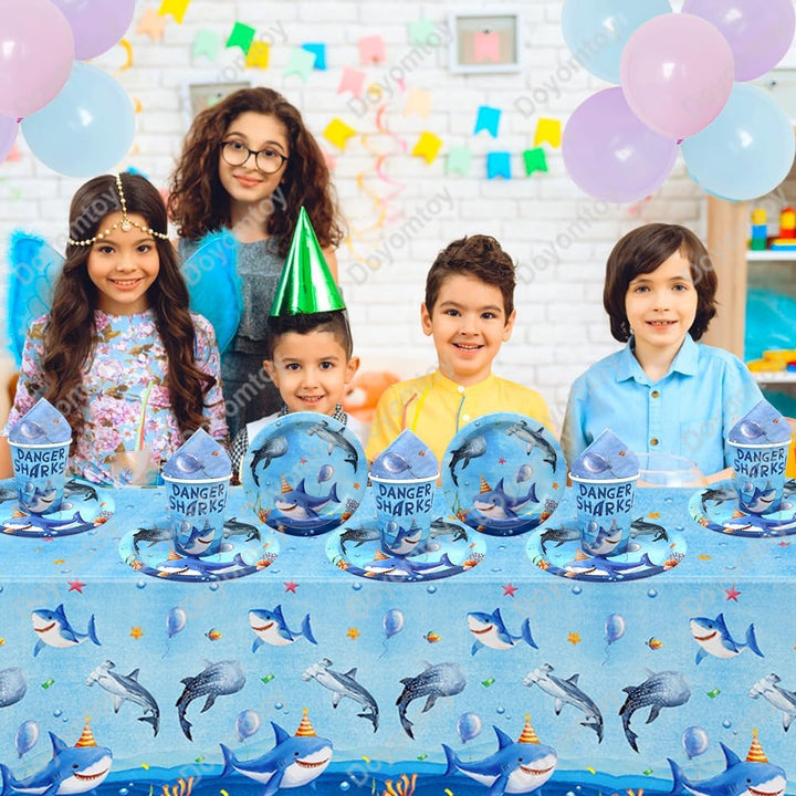 Doyomtoy Ozean Geburtstag Deko Hai Partygeschirr Ozean Party Set Geburtstagsteller Tassen Servietten