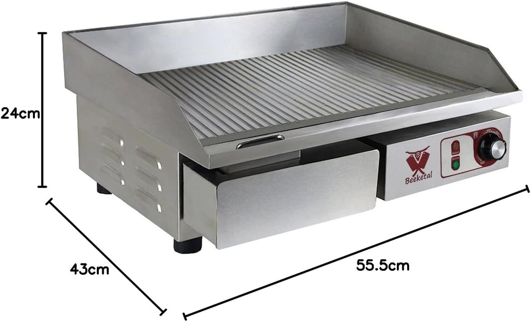 Beeketal 'BGP-c' Profi Gastro Gusseisen Grillplatte elektrisch mit 55 x 35 cm Grillfläche (geriffelt