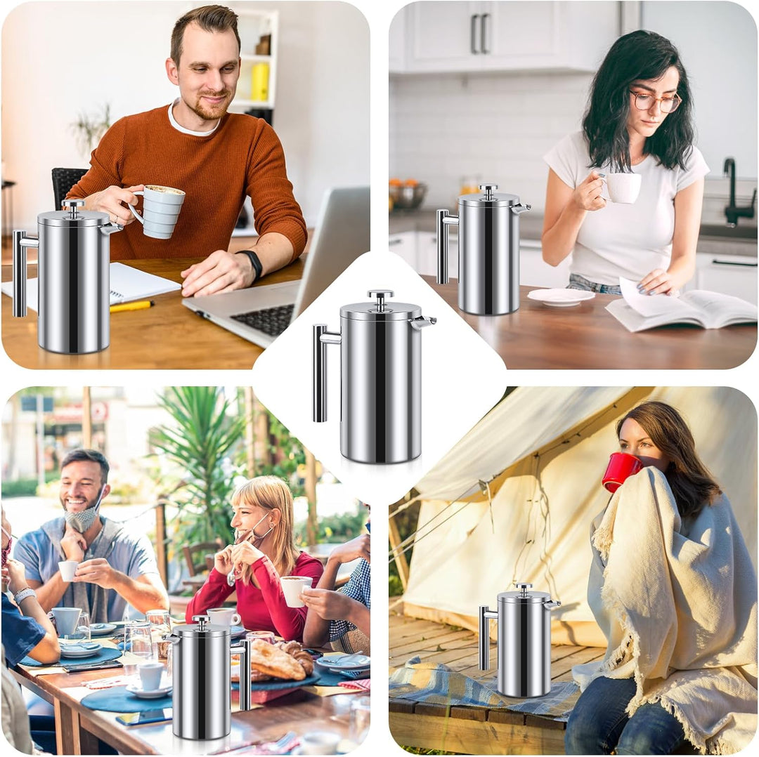 Kaffeebereiter French Press Edelstahl, 1000ml French Press, Doppelwandig Isoliert Kaffeepresse, Kaff