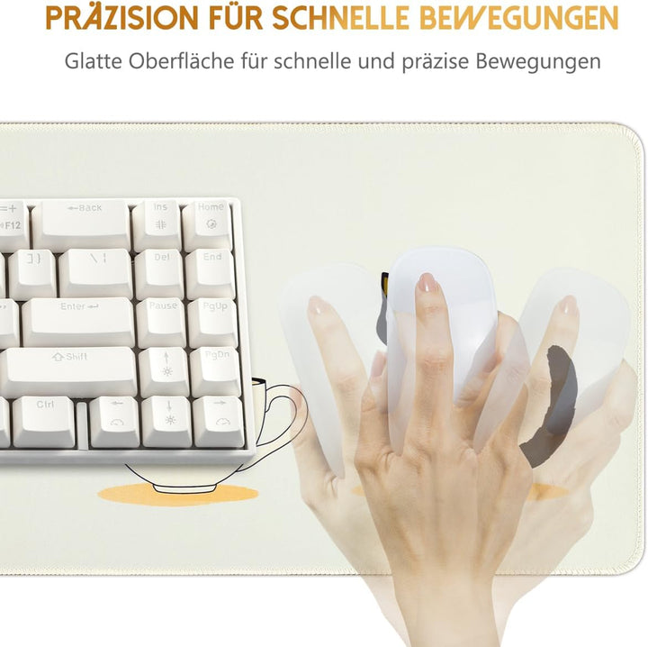 Zindoo Gaming Mauspad XXL 900 x 400 mm– Niedliches Mousepad mit Katzen & Teetassen – rutschfeste Sch